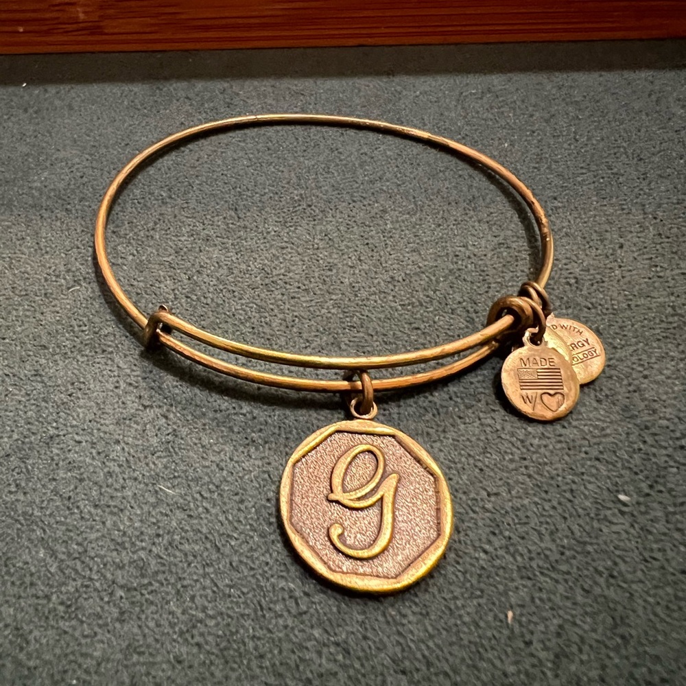 Gold Initial Charm Bangle Bracelet